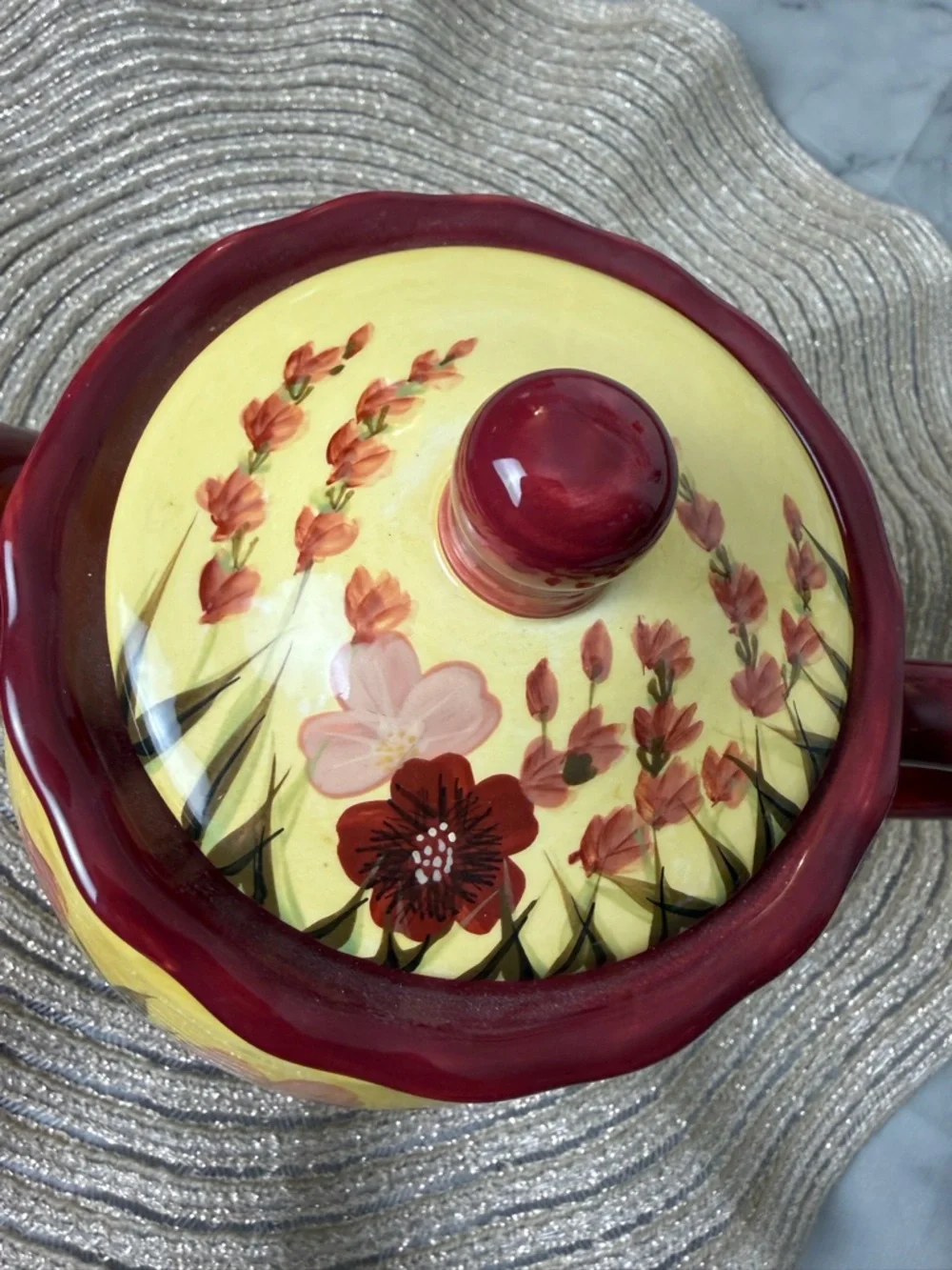 Summer Color Handpainted Teapot Casa Vero By ACK, Floral, Tuscan Style Farmhouse